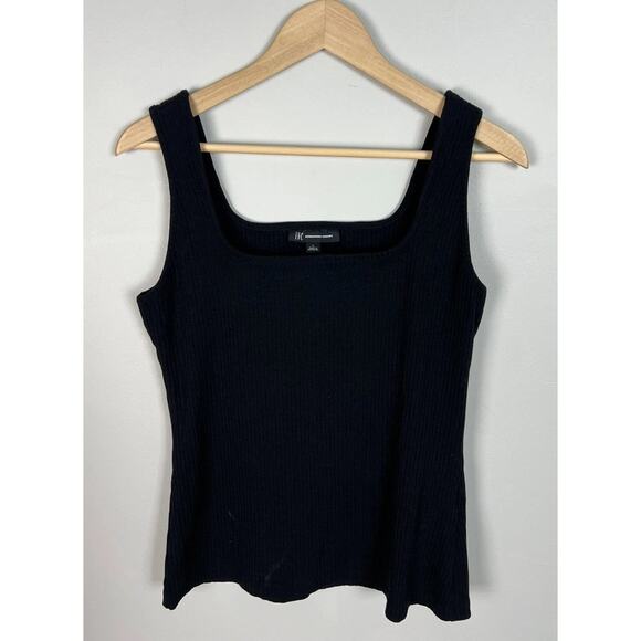 INC International Concepts Ribbed Black Tank Top Size Large Square Neck Women’s - Picture 1 of 3
